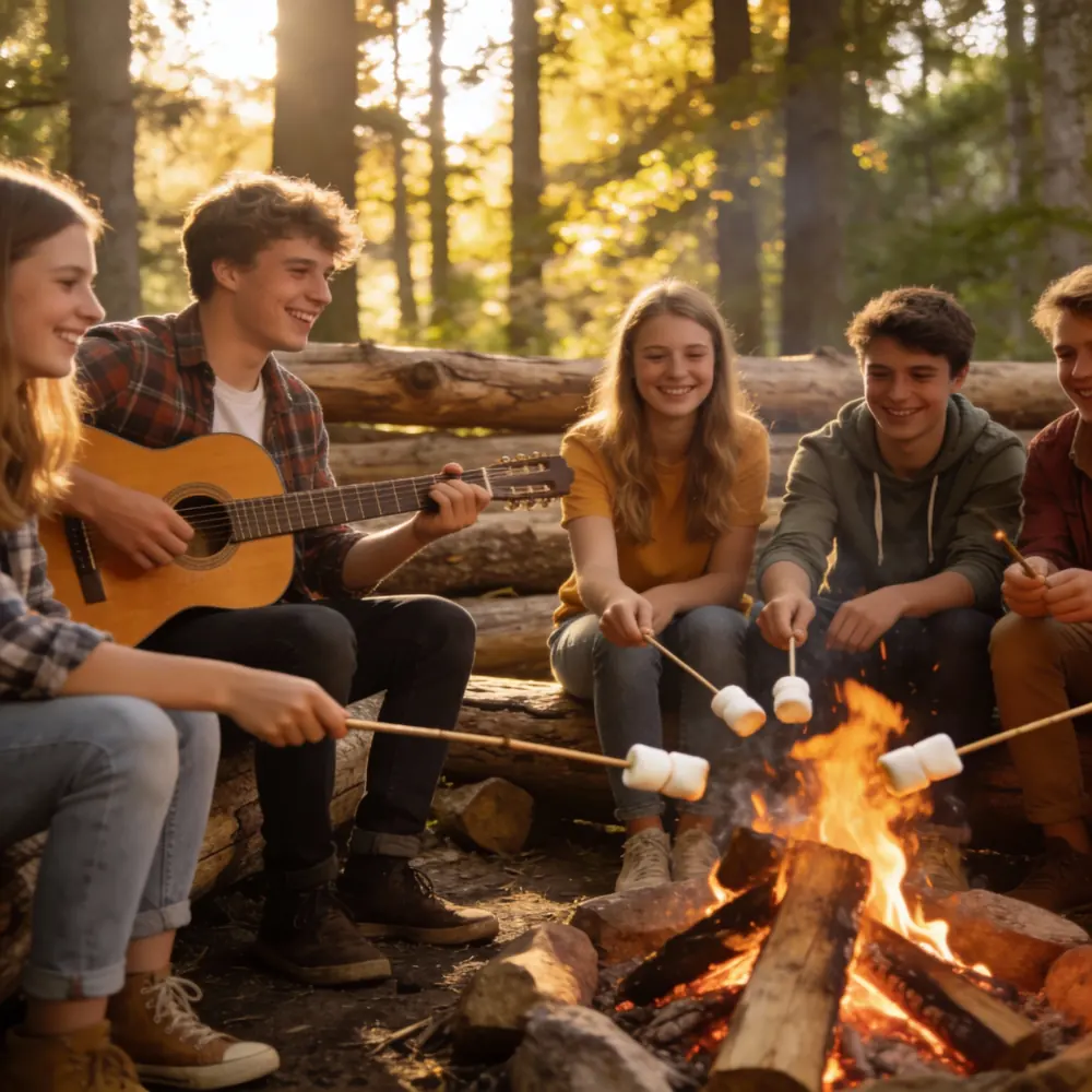 Gruppe Jugendlicher am Lagerfeuer
